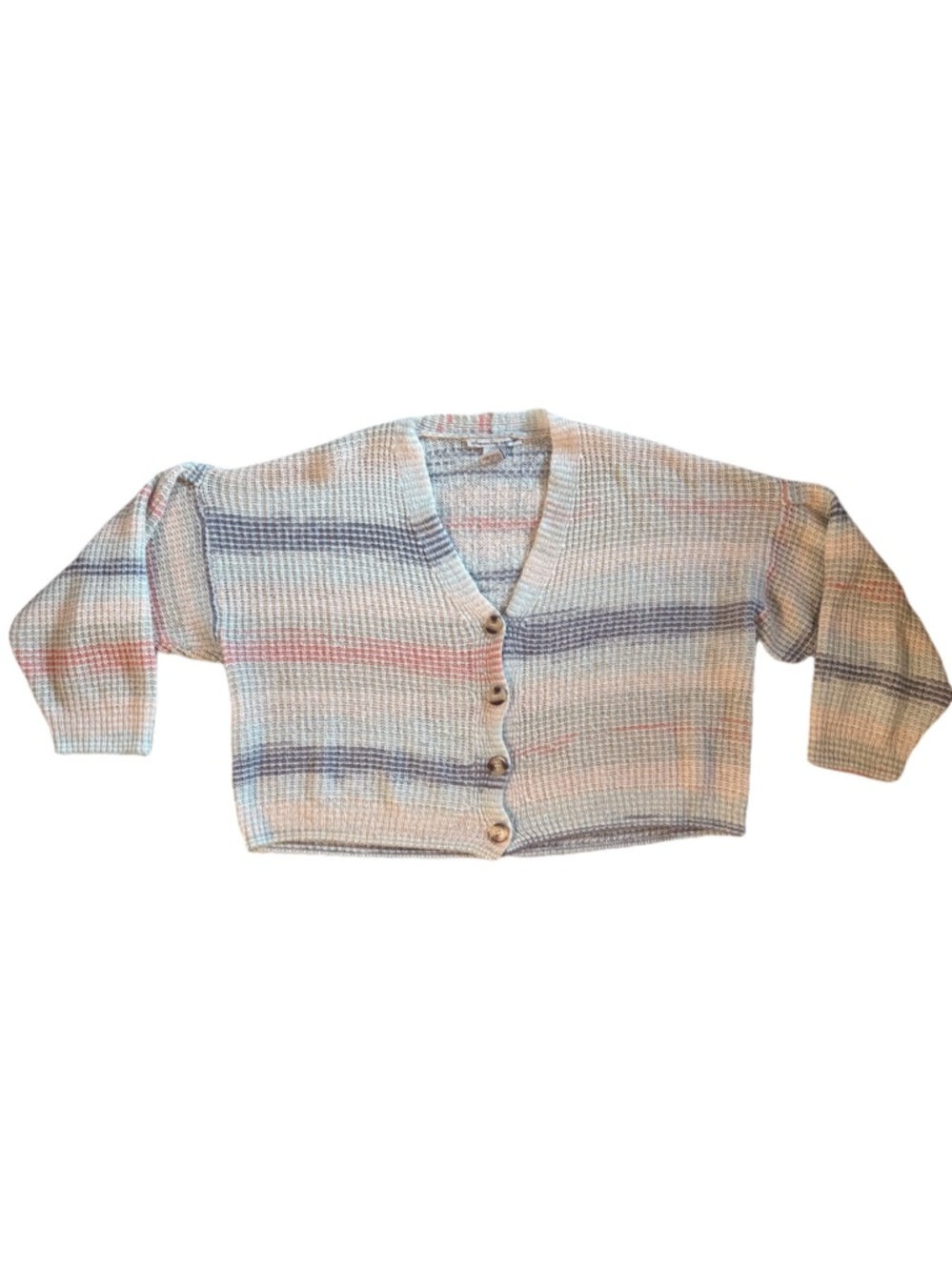 American Rag Pastel Striped V-Neck Cardigan in Blue, Pink & Cream